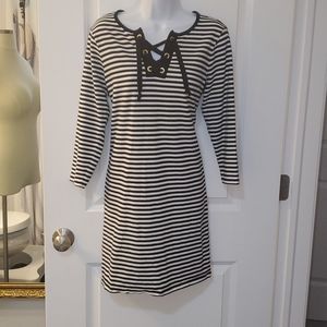 Michael Kors Black and White Striped T-shirt Dress